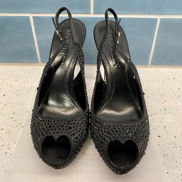 Alexander McQueen Crystal Embellishments Slingback Sandals Heels Black 40 - Picture 1 of 13
